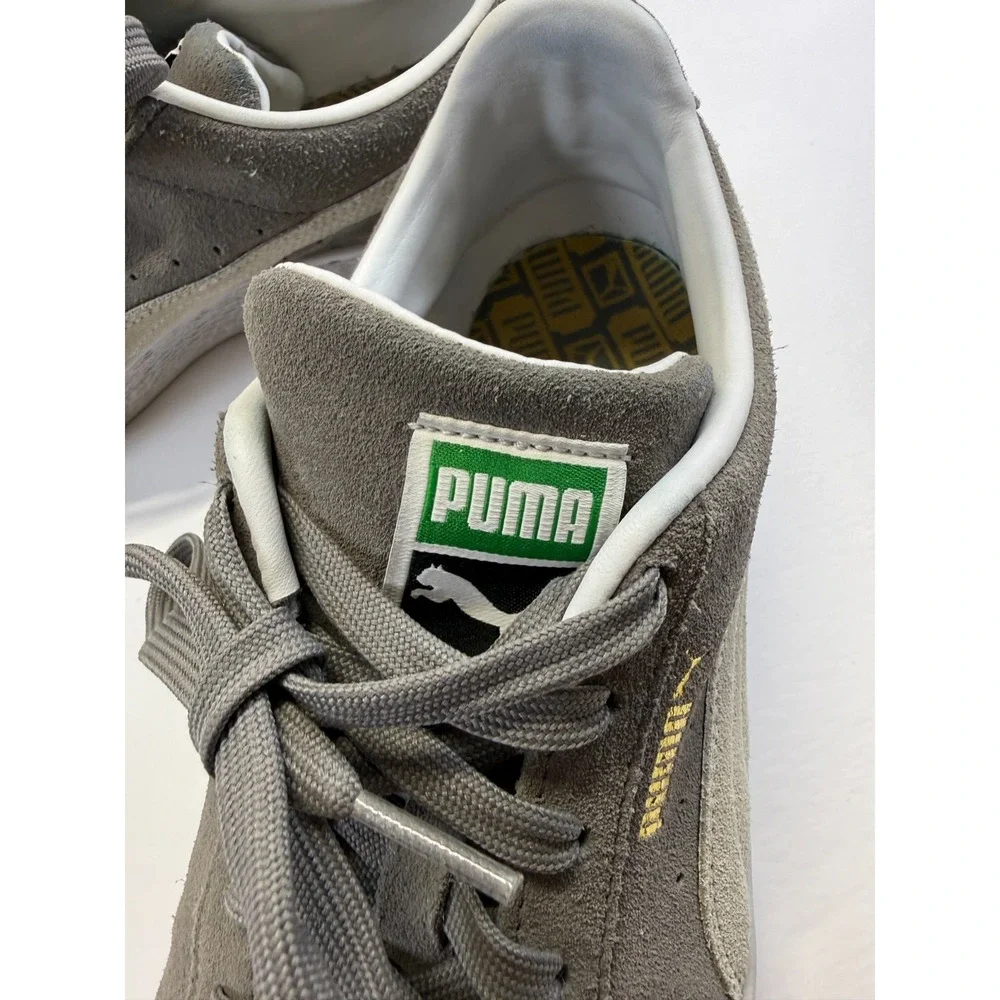 Puma Suede Classic XXI 374915-07 Mens Sneakers 10 Matte Gray White Lace Up Shoes